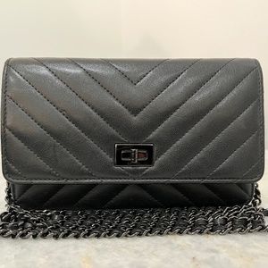 RARE So Black Chevron Quilted Calfskin Reissue WOC Wallet On Chain